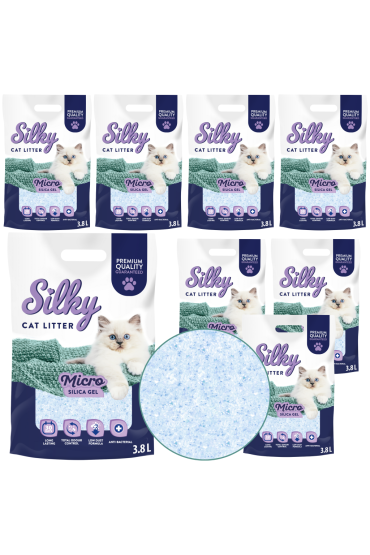 Żwirek silikonowy dla kota bezpyłowy MICRO SILKY 3,8l zestaw 8 szt.