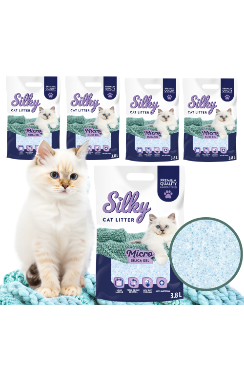 Żwirek silikonowy dla kota bezpyłowy MICRO SILKY 3,8l zestaw 5 szt.