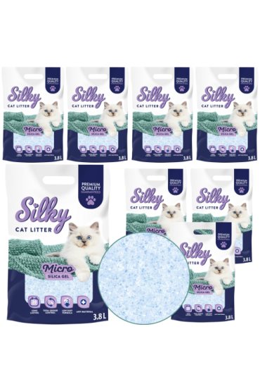 Żwirek silikonowy dla kota bezpyłowy MICRO SILKY 3,8l zestaw 8 szt.