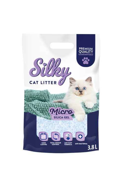 Żwirek silikonowy dla kota bezpyłowy MICRO SILKY 3,8l zestaw 8 szt.