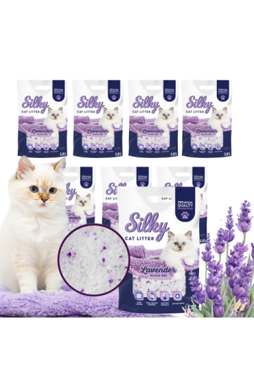 Żwirek silikonowy dla kota bezpyłowy SILKY Lavender 3,8l zestaw 8 szt.